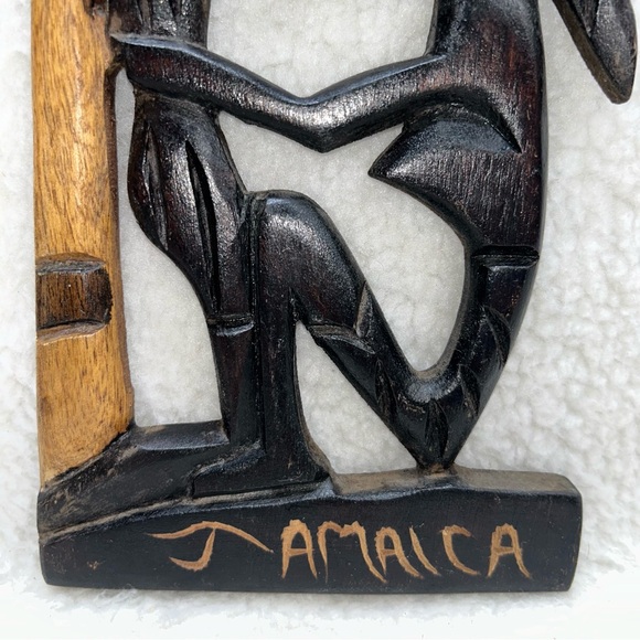 Jamaica carved wood couple kissing under a coconut tree 15" folkart - Picture 6 of 11